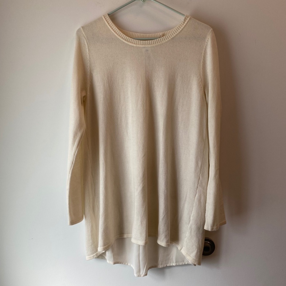 Soft Surroundings Sweater Women Sz M Ivory Wool Blend Back Pleat Tunic Knit
